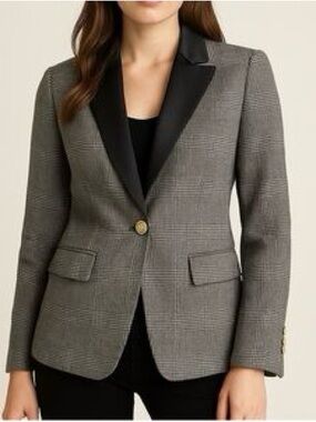 J. Crew Gray Regent Plaid Blazer with Black Satin Lapel